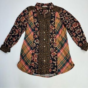 Soft Surroundings Icon Mixed Print Button Down Long Sleeve Blouse Womens Size M